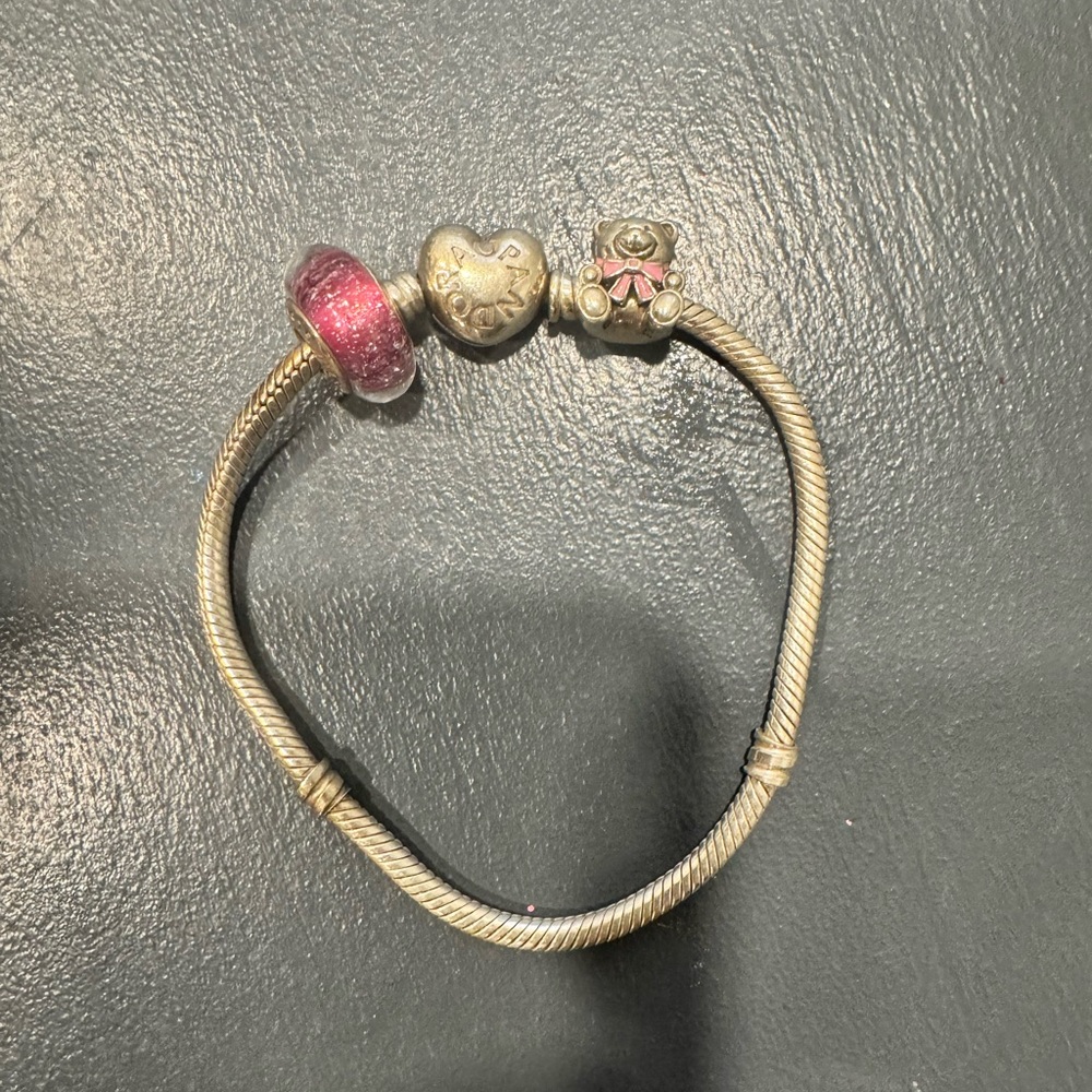 Pandora 7.1 inch bracelet with 2 beads